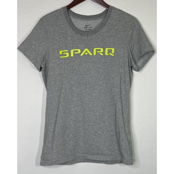 Women’s Nike Dri Fit Gray Sparq Spelled Out Training‎ T-Shirt Size Large - Picture 1 of 4